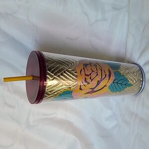 Starbucks Fall 2020 Gold Quilted Rose Cold Cup Tumbler Venti 24 Fluid Ounce